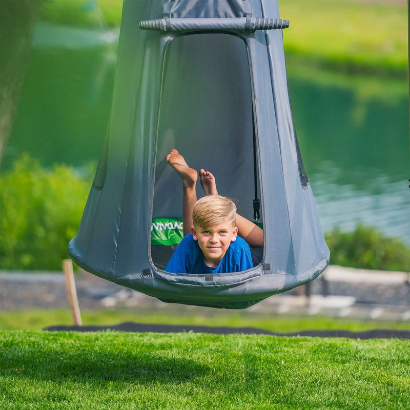 gobaplay Round Platform Tree Swing and Polyethylene Rope with Hanging Tent, Grey