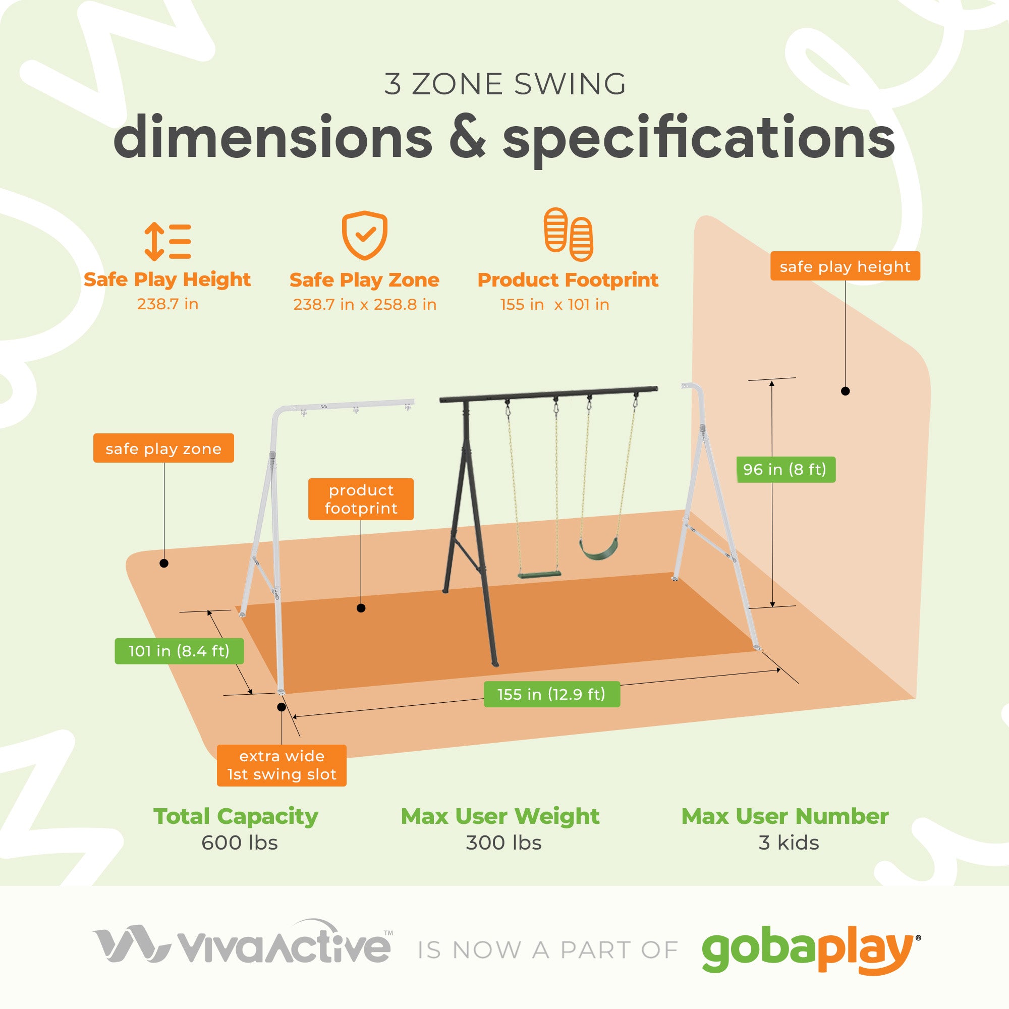 gobaplay Adventure Kids Swing Set, Outdoor Playground with Frame and Swings