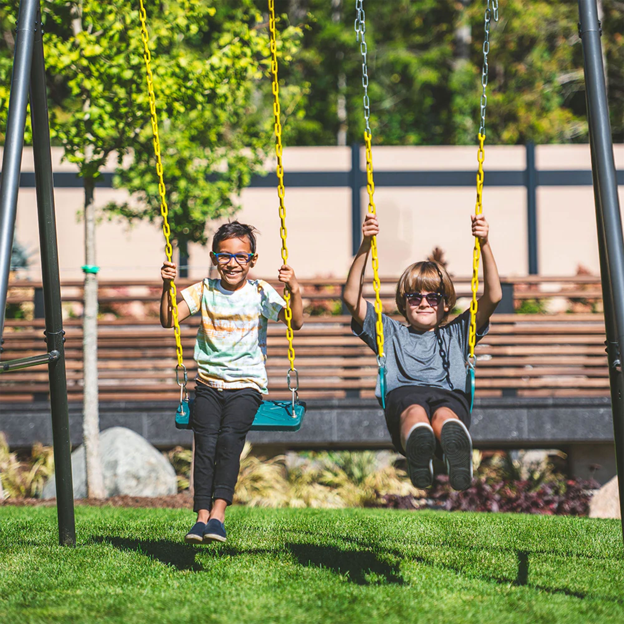 gobaplay Adventure Kids Swing Set, Outdoor Playground with Frame and Swings