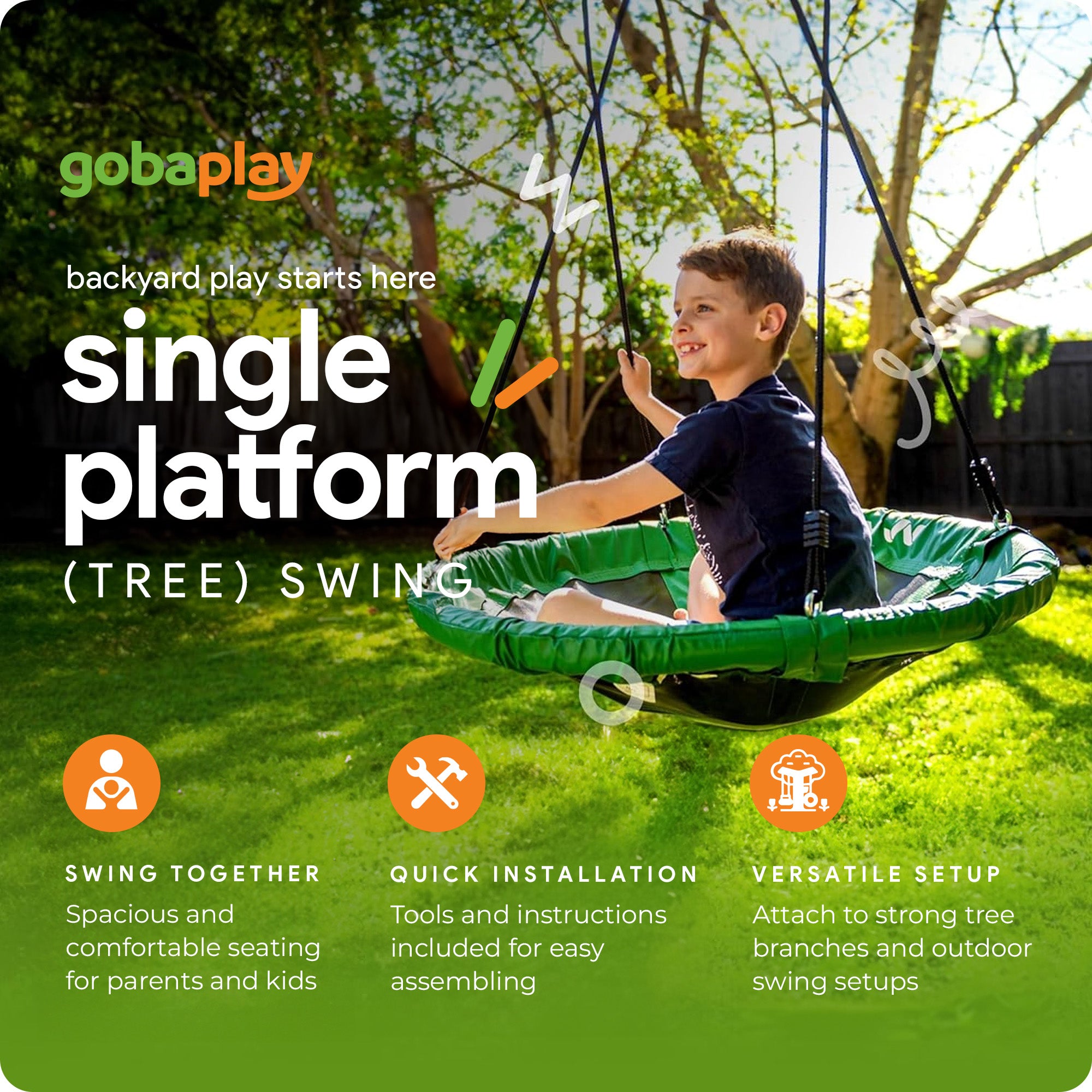 gobaplay Adventure Kids Swing Set, Outdoor Playground with Frame and Swings