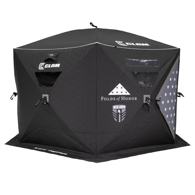 Clam Thermal Ice Shelter 6 Person Insulated Winter Fishing Hub Tent X-600, Black