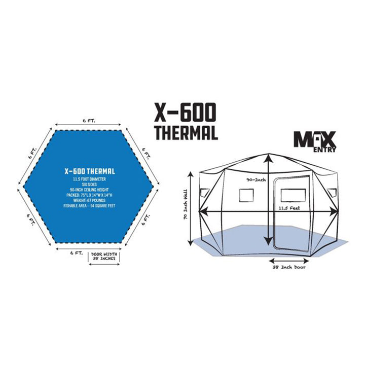 Clam Thermal Shelter 6 Person Insulated Fishing Hub Tent X-600, Black (Open Box) - VMInnovations