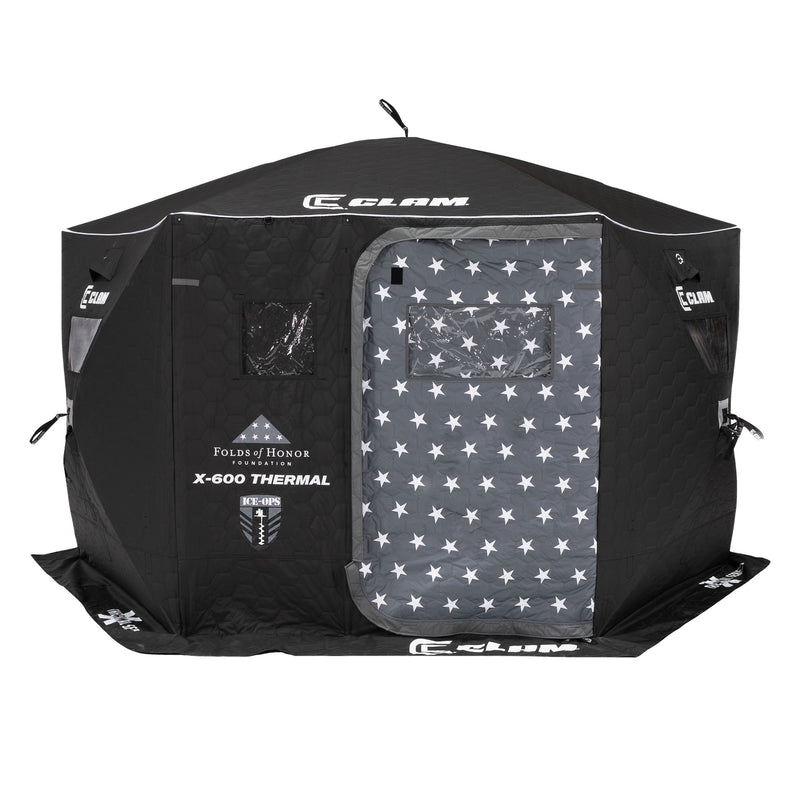 Clam Thermal Ice Shelter 6 Person Insulated Winter Fishing Hub Tent X-600, Black