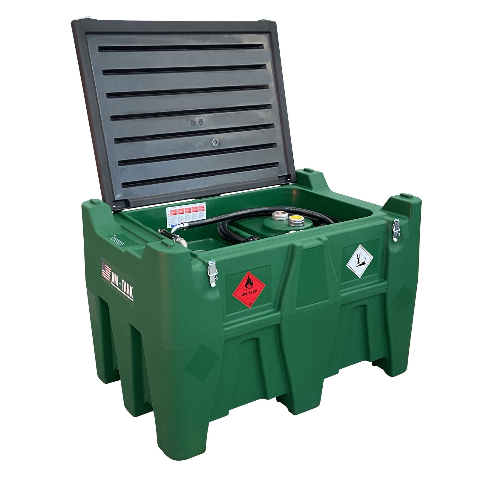 AM-TANK 116 Gal Portable Diesel Tank w/ Electric Transfer Pump & Storage, Green - VMInnovations