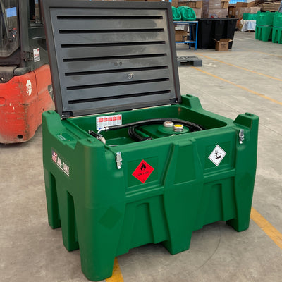AM-TANK 116 Gal Portable Diesel Tank w/ Electric Transfer Pump & Storage, Green - VMInnovations