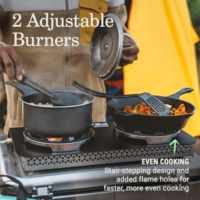 Coleman PEAK1 2 Burner Camping Stove with Matchless Lighting and Cast Iron Grate - VMInnovations