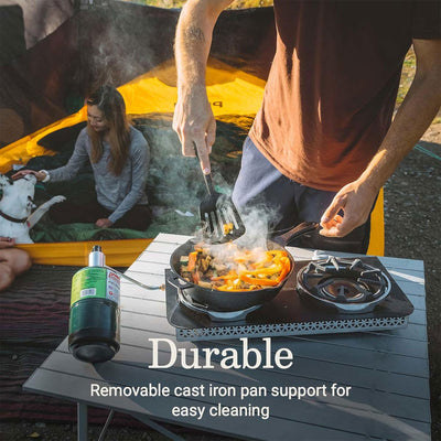 Coleman PEAK1 2 Burner Camping Stove with Matchless Lighting and Cast Iron Grate - VMInnovations
