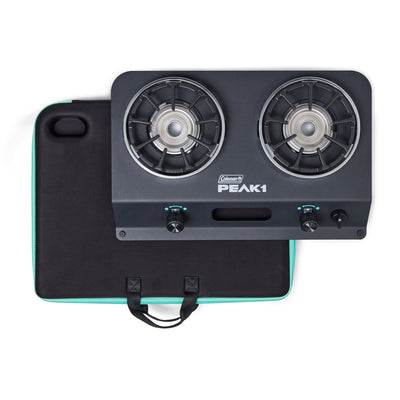 Coleman PEAK1 2 Burner Camping Stove with Matchless Lighting and Cast Iron Grate - VMInnovations