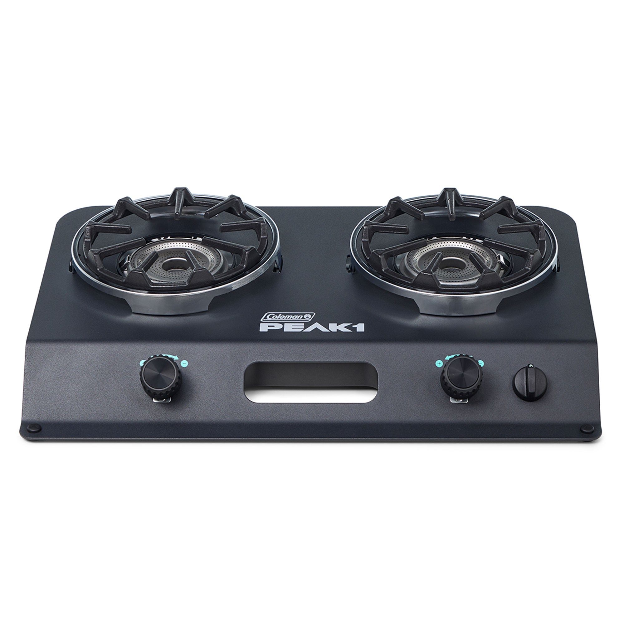 Coleman PEAK1 2 Burner Camping Stove with Matchless Lighting and Cast Iron Grate - VMInnovations