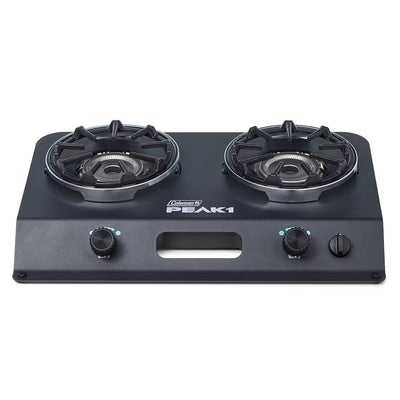 Coleman PEAK1 2 Burner Camping Stove with Matchless Lighting and Cast Iron Grate - VMInnovations