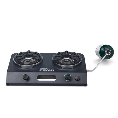 Coleman PEAK1 2 Burner Camping Stove with Matchless Lighting and Cast Iron Grate - VMInnovations