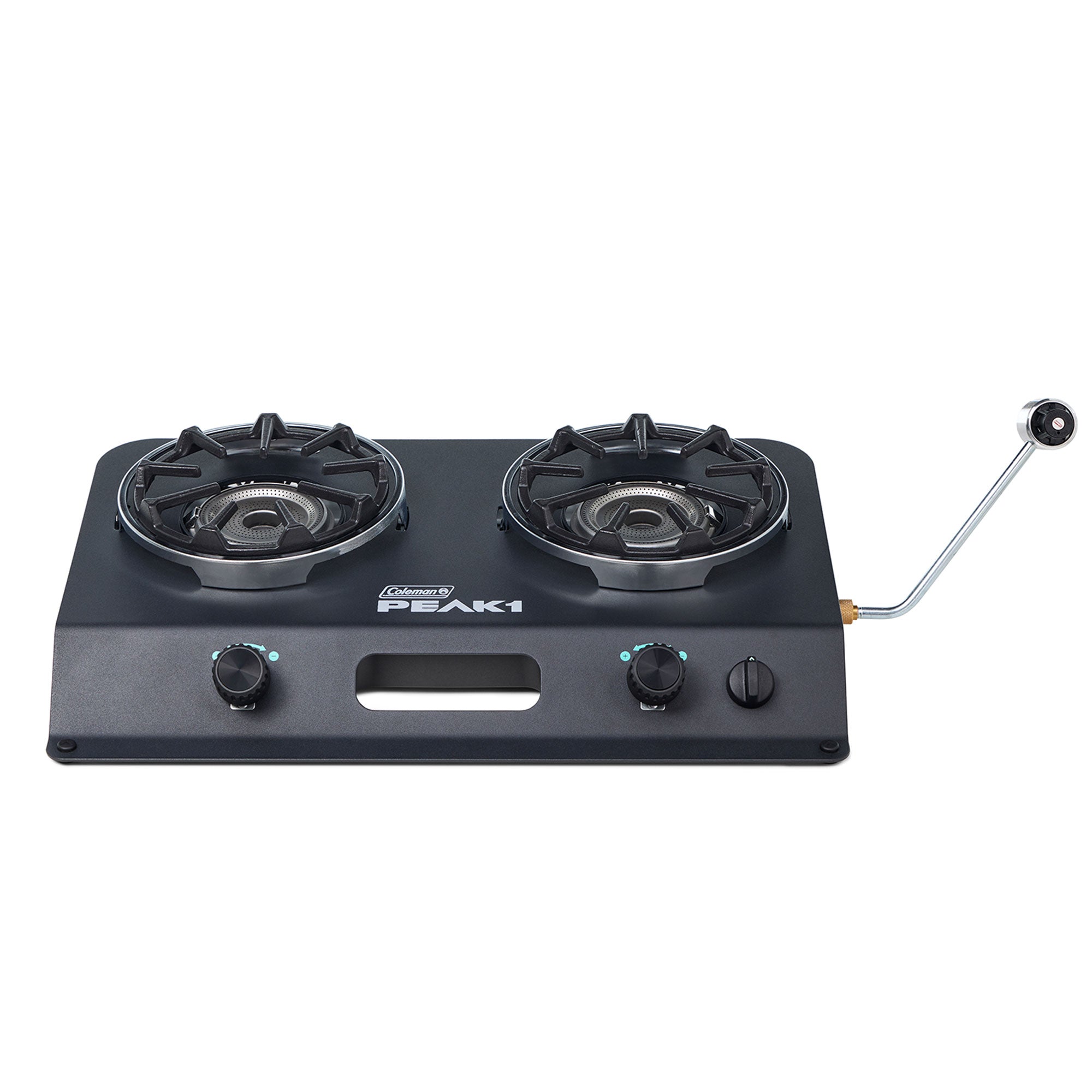 Coleman PEAK1 2 Burner Camping Stove with Matchless Lighting and Cast Iron Grate - VMInnovations