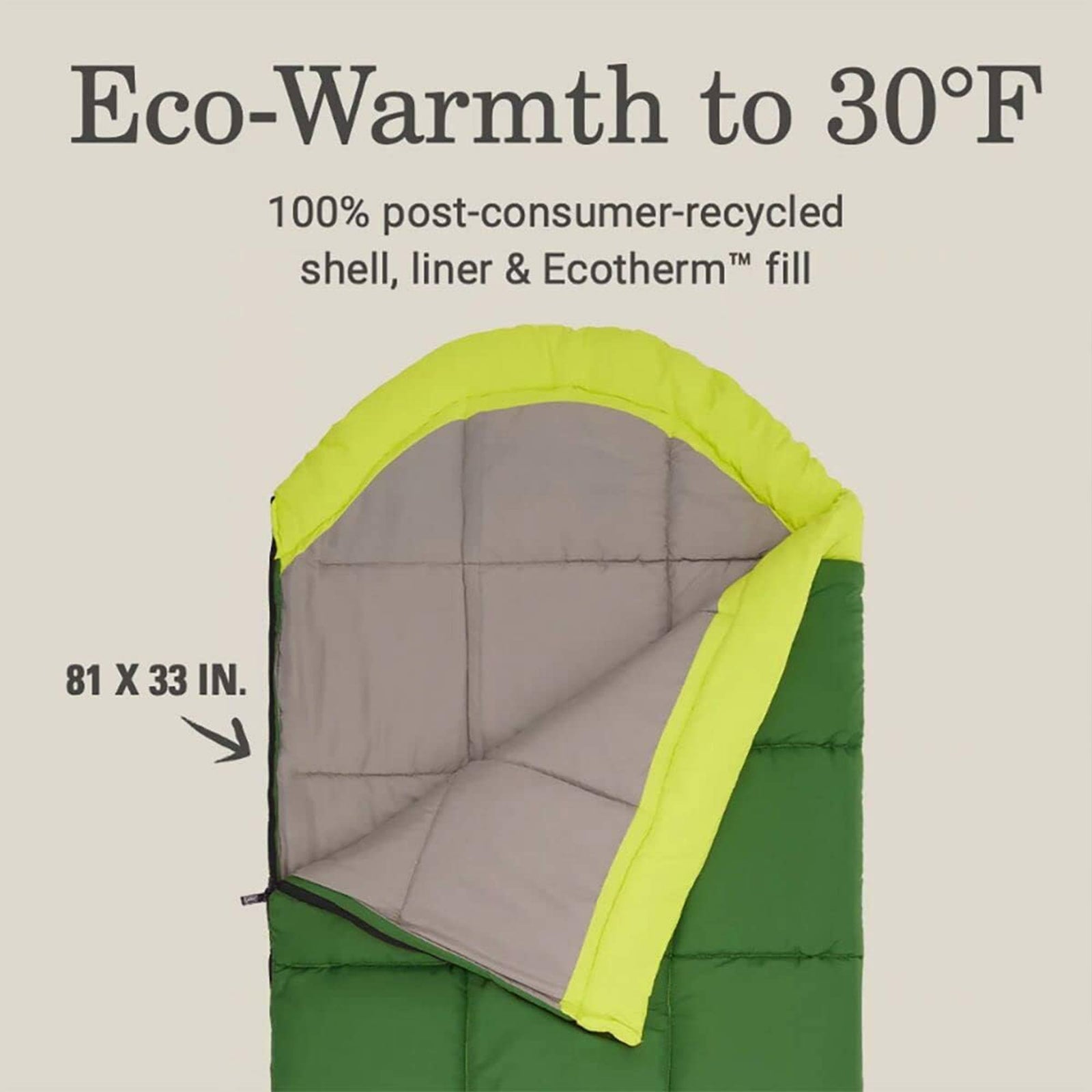 Coleman Bay Cold Weather Sleeping Bag w/ZipPlow & Thermolock, Green (Open Box) - VMInnovations