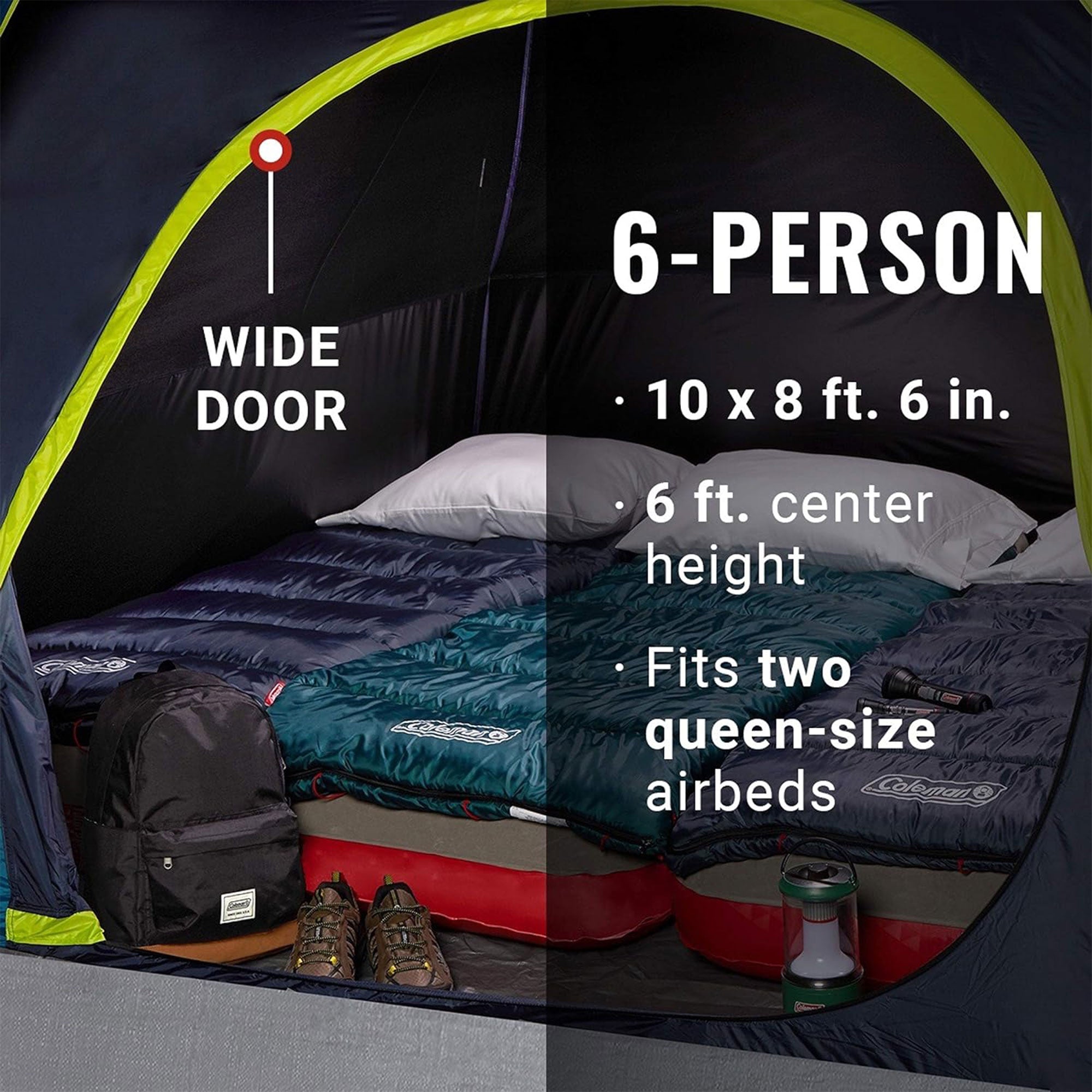 Coleman Skydome 6 Person Camping Tent with Dark Room Technology, Multicolor - VMInnovations