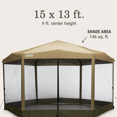 Coleman Back Home 15 x 13 Ft Screen House Instant Setup Canopy Tent, Light Oak