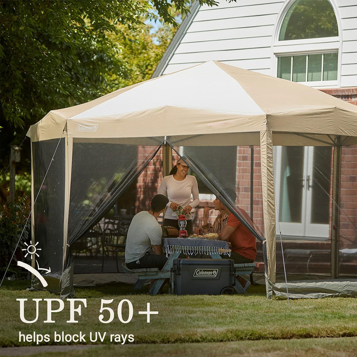 Coleman Back Home 15 x 13 Ft Screen House Instant Setup Canopy Tent, Light Oak