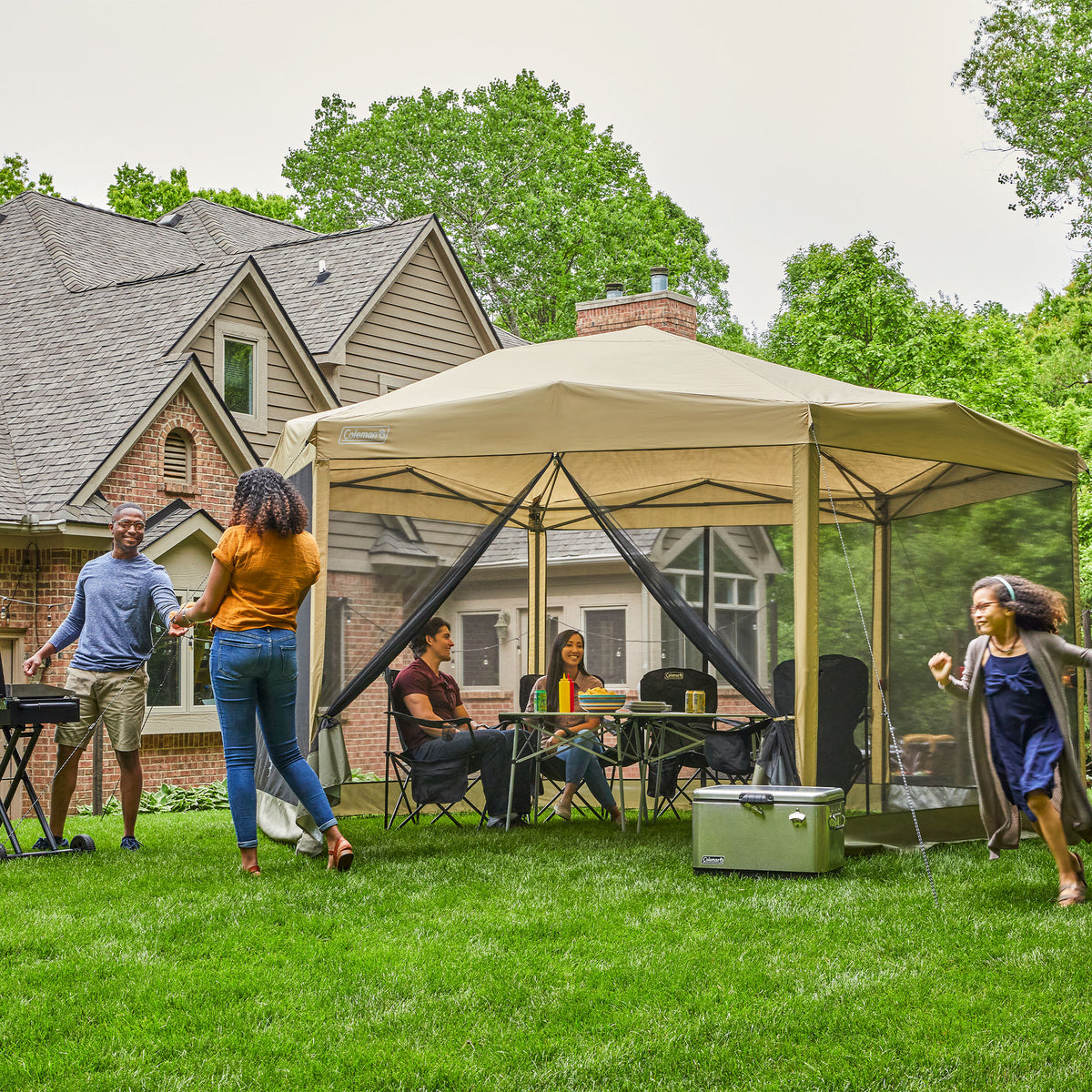 Coleman Back Home 15 x 13 Ft Screen House Instant Setup Canopy Tent, Light Oak