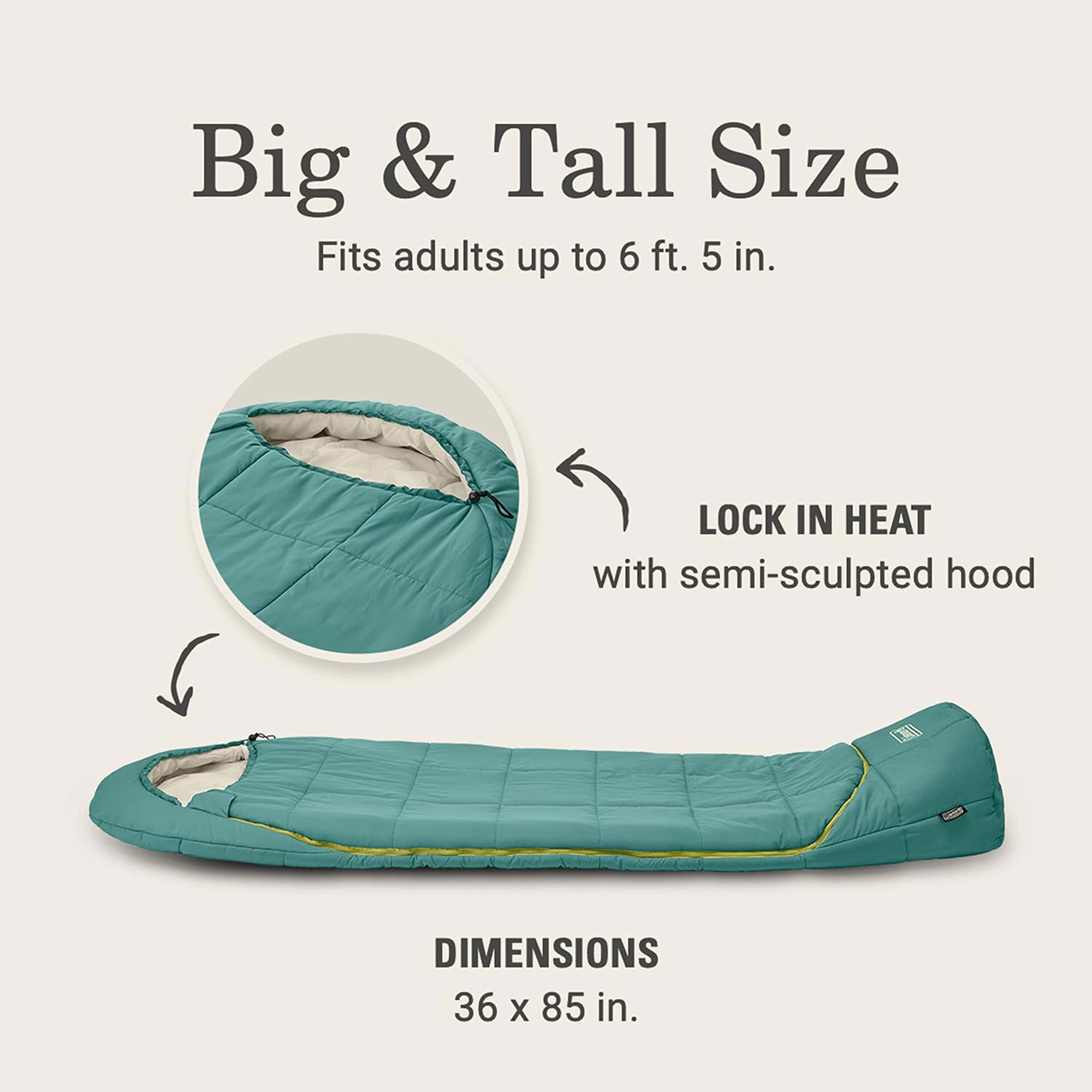 Coleman Big Bay Tall Mummy Foot Ventilation Compression Sleeping Bag, 40 Degree