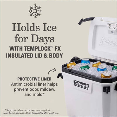 Coleman Convoy Series 28 Quart Cooler with Reflective Rope Handles, White Cloud