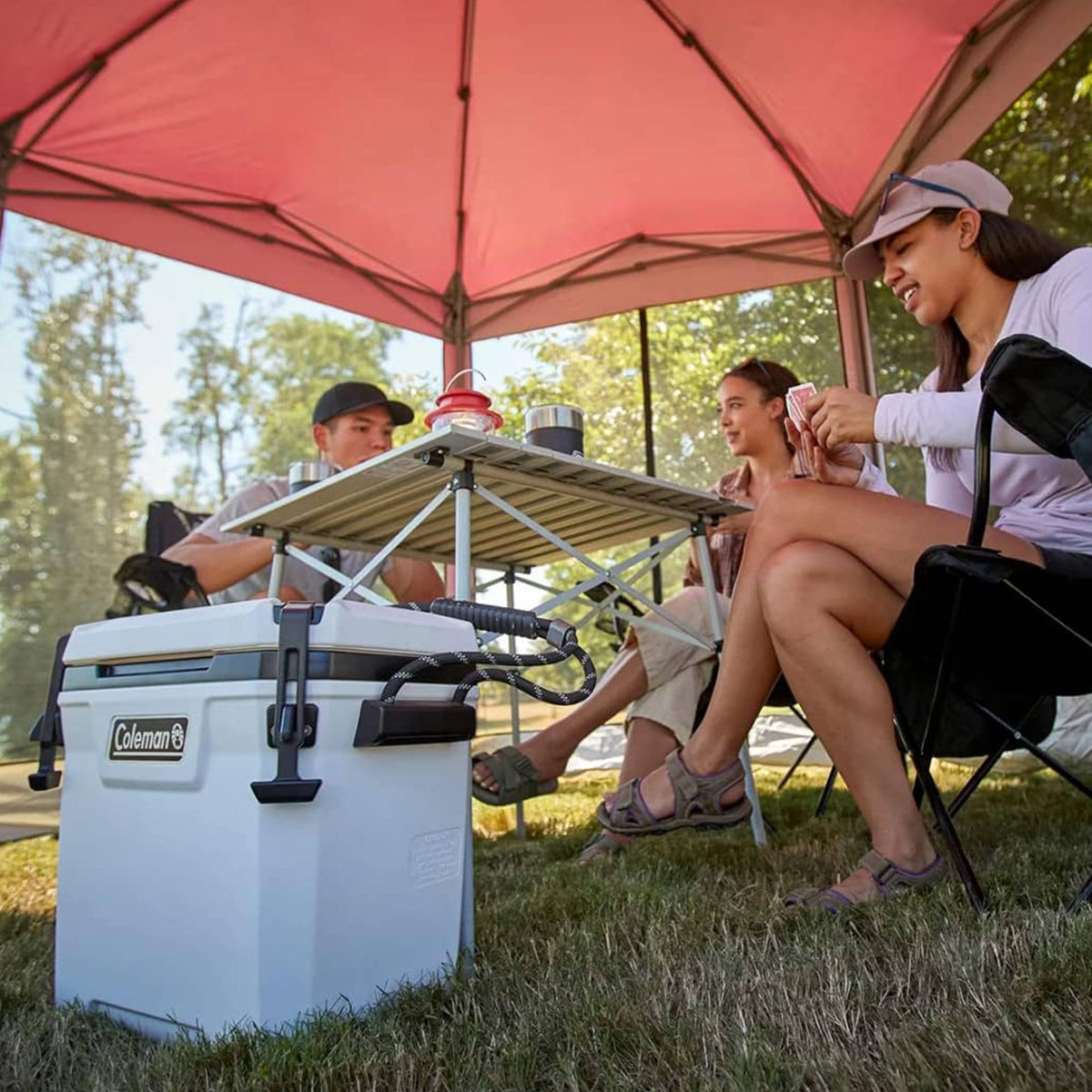 Coleman Convoy Series 28 Quart Cooler with Reflective Rope Handles, White Cloud
