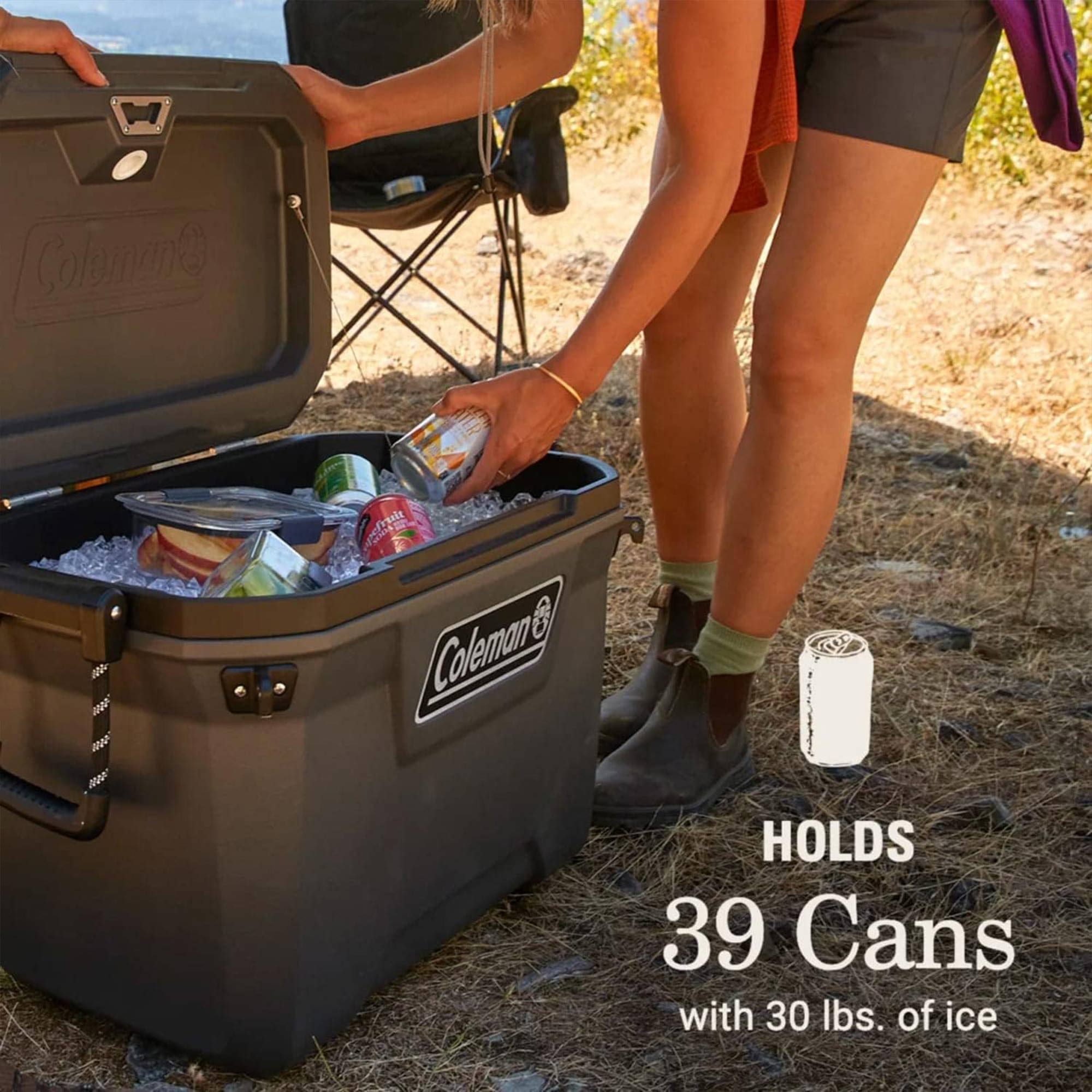 Coleman Convoy Series 55 Quart Cooler with Reflective Rope Handles, Dark Storm