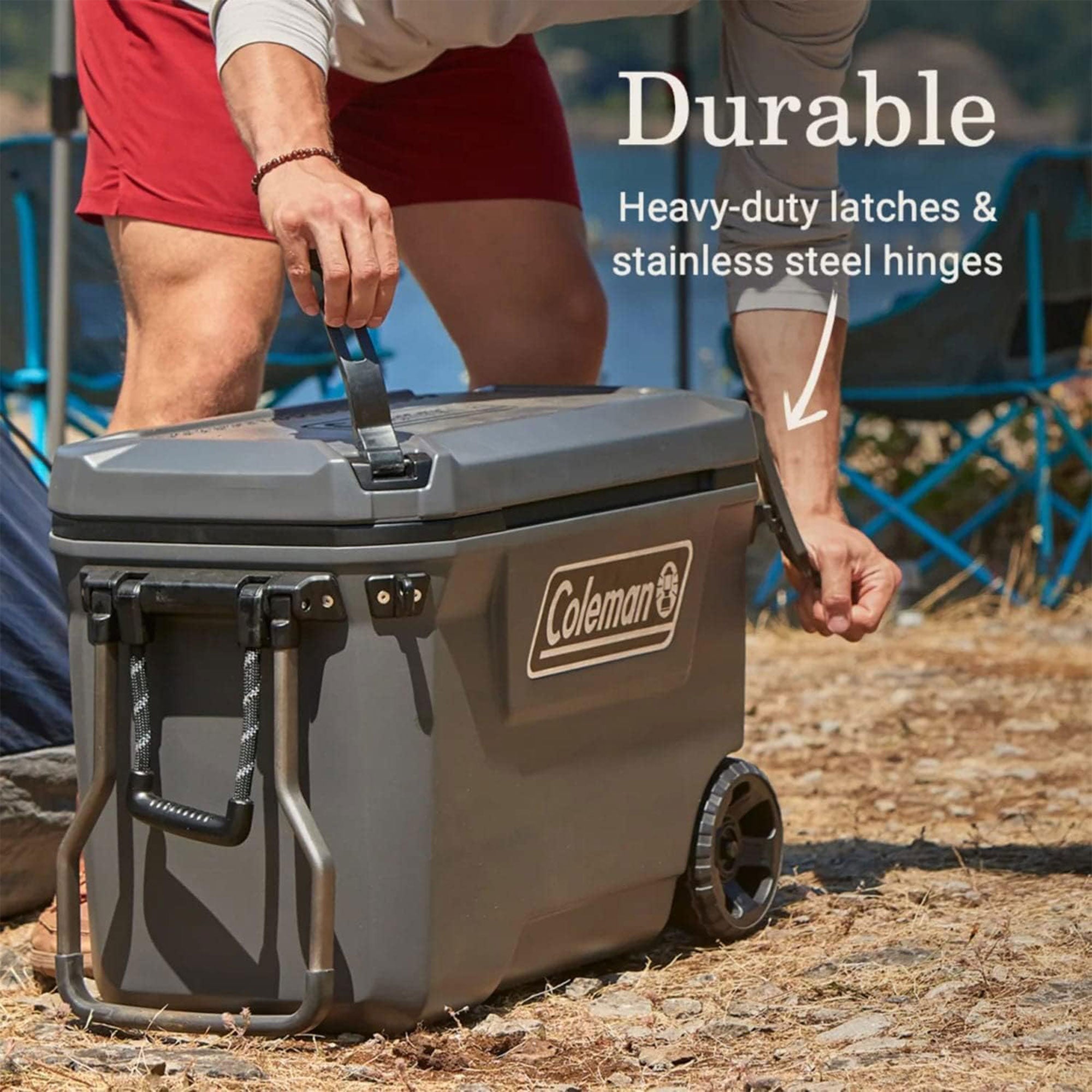 Coleman Series 65 Qt Cooler with Wheels & Metal Handle, Dark Storm (Open Box) - VMInnovations