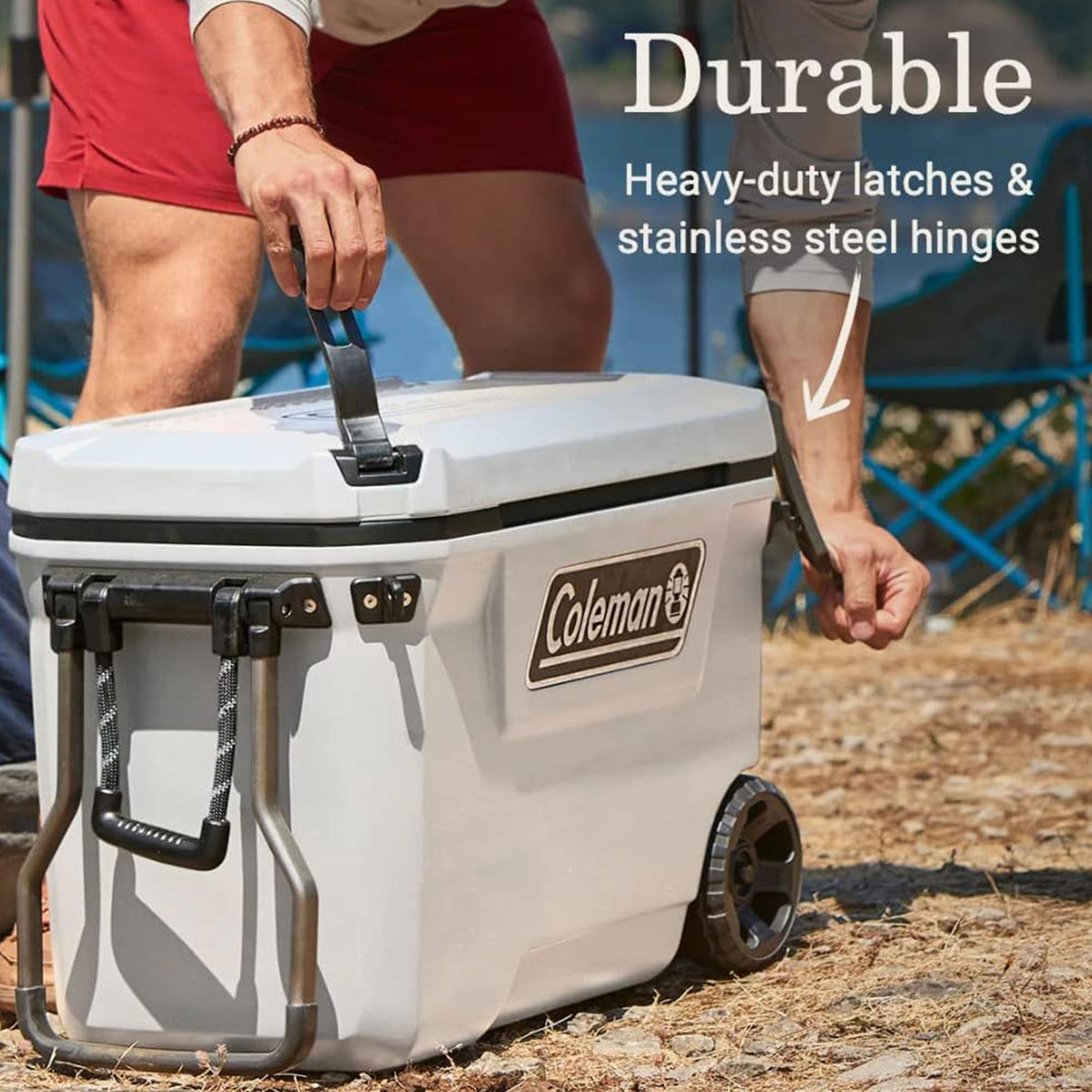 Coleman Convoy Series 65 Quart Cooler with Wheels and Metal Handle, White Cloud