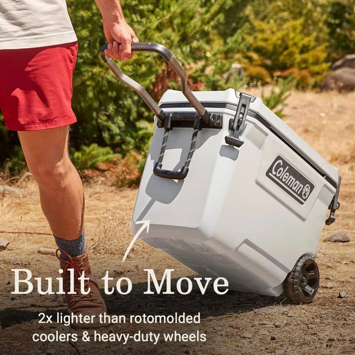 Coleman Convoy Series 65 Quart Cooler with Wheels and Metal Handle, White Cloud