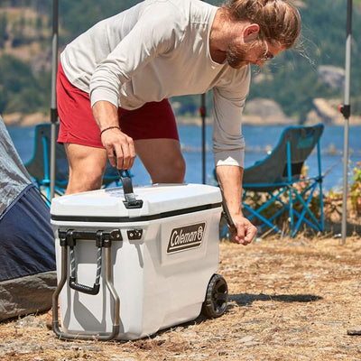 Coleman Convoy Series 65 Quart Cooler with Wheels and Metal Handle, White Cloud