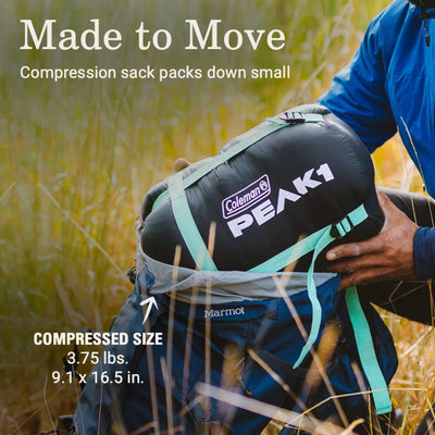 Coleman PEAK1 0 Fahrenheit 1 Person Nylon Mummy Sleeping Bag, Black (Open Box) - VMInnovations