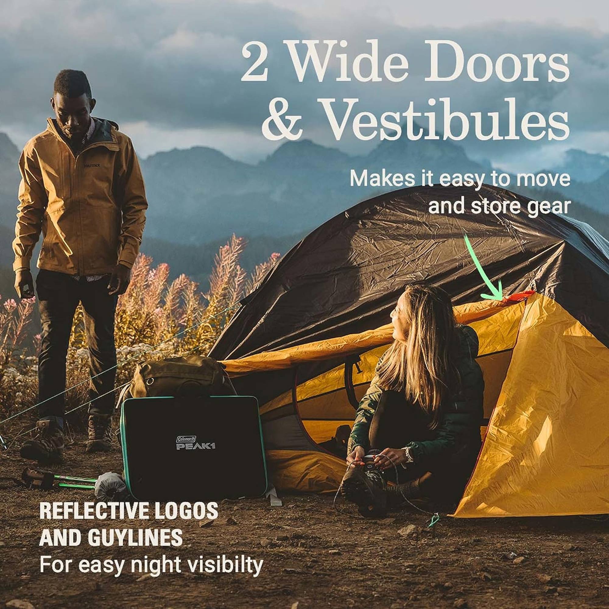 Coleman PEAK1 Premium 2 Person Backpacking Tent w/Waterproof Fabric & Wide Door