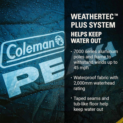 Coleman PEAK1 Premium 3 Person Backpacking Tent w/Waterproof Fabric & Wide Door