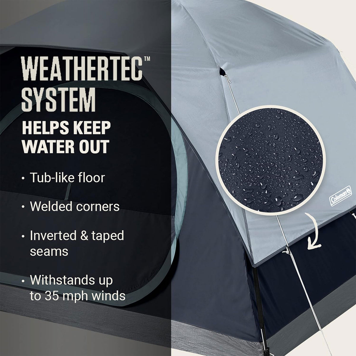 Coleman Skydome 4 Person Camping Tent with Mesh Pockets and Bag, Watersedge