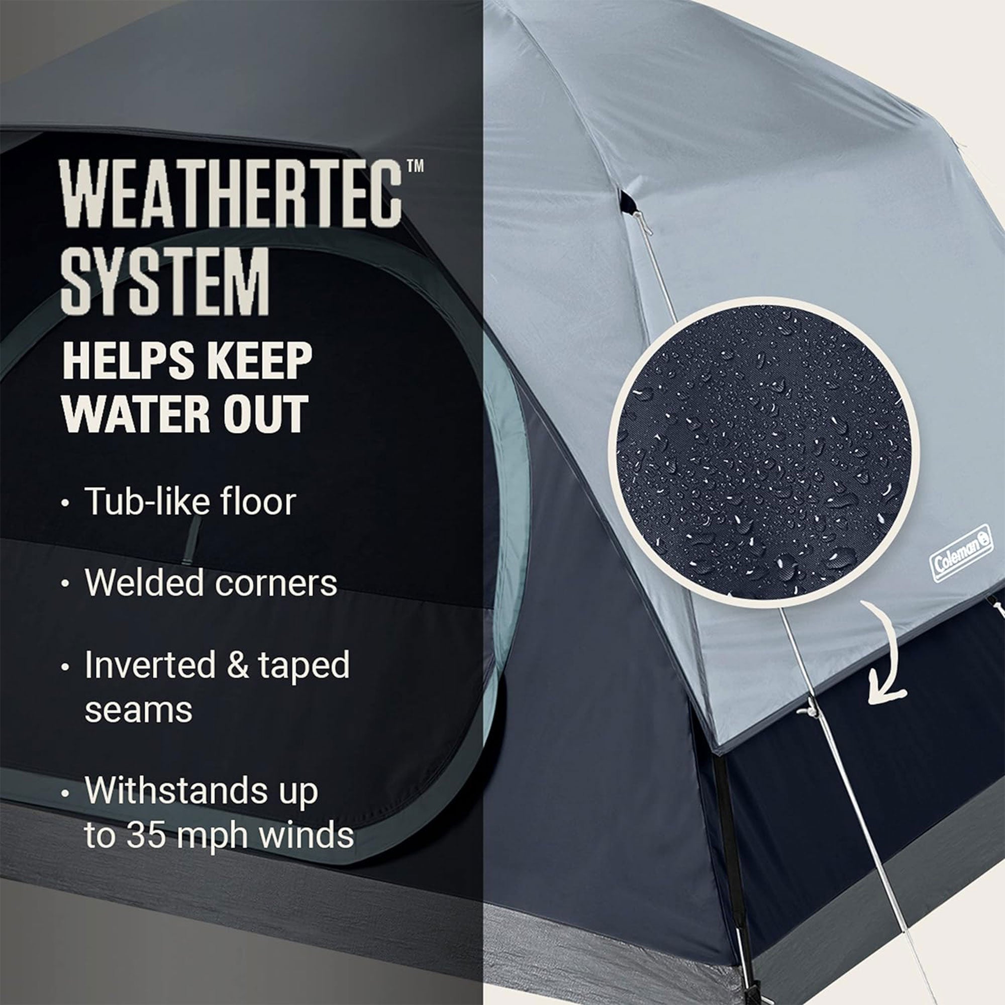 Coleman Skydome 4 Person Camping Tent with Mesh Pockets and Bag, Watersedge