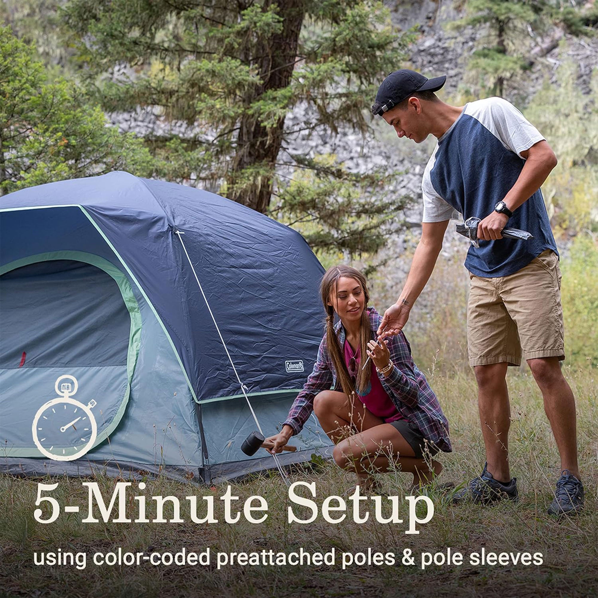 Coleman Skydome 4 Person Camping Tent with Mesh Pockets and Bag, Watersedge