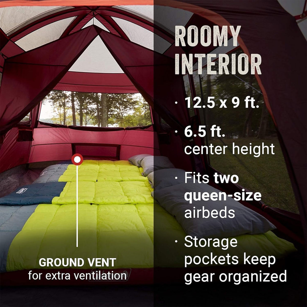 Coleman Skylodge 8 Person Camping Tent with Mesh Storage Pockets, Blackberry