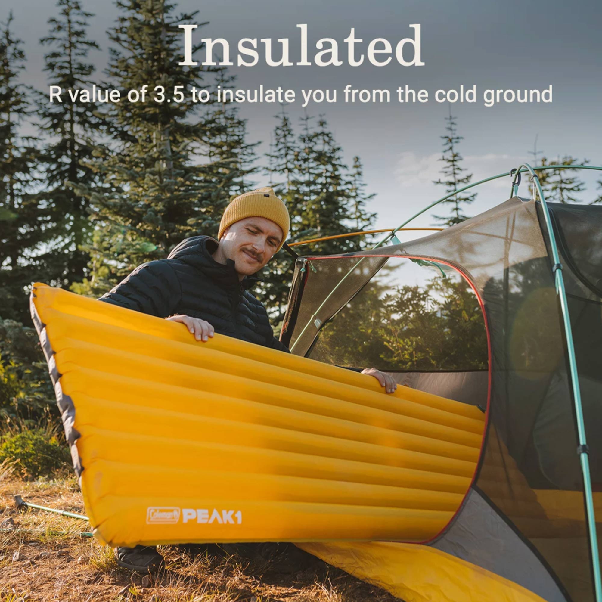 Coleman PEAK1 Sleeping Camp Pad w/ Integrated Valve System & Carry Bag, Marigold
