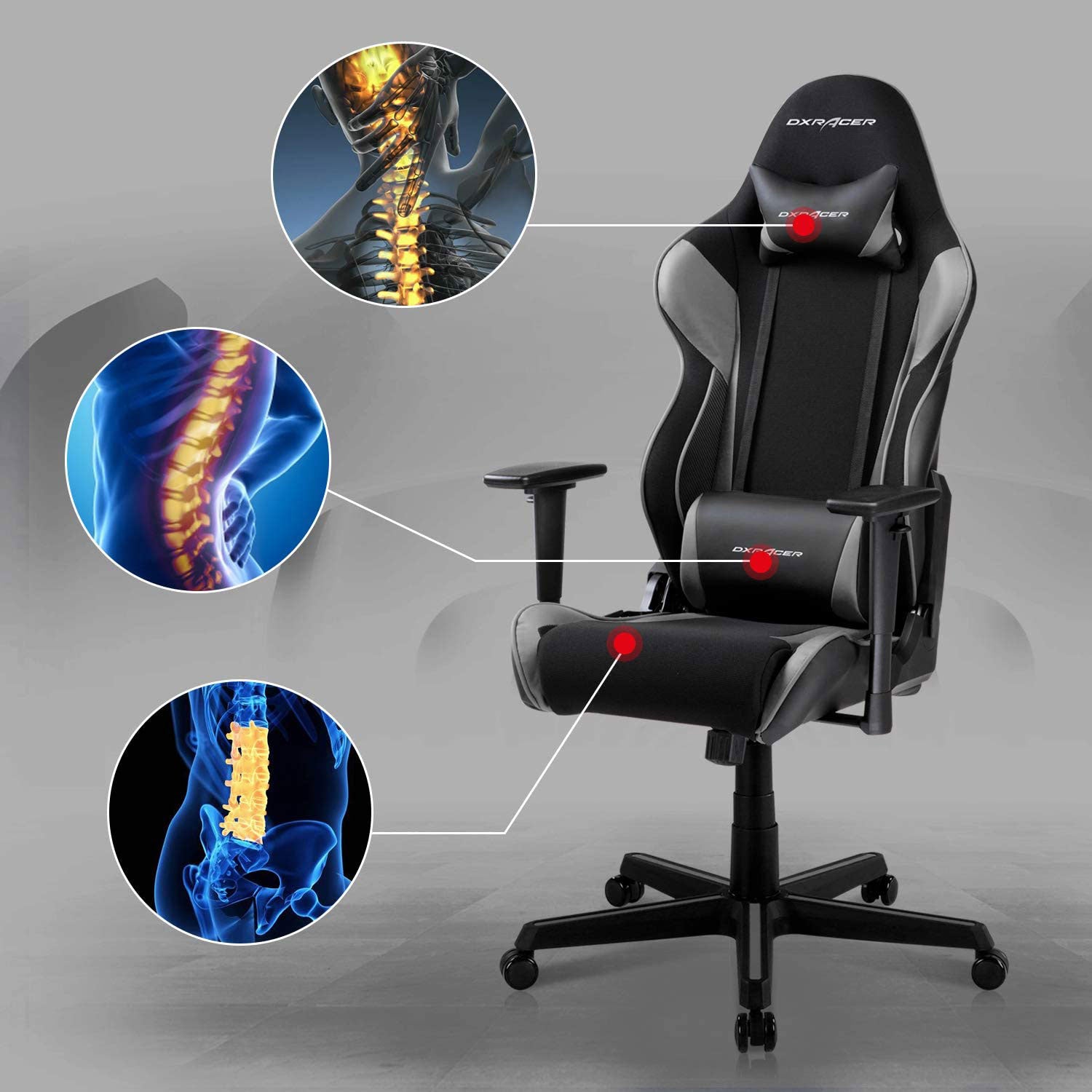 DXRacer Racing Ergonomic Home Office Desk Computer Gaming Chair, Black & Gray