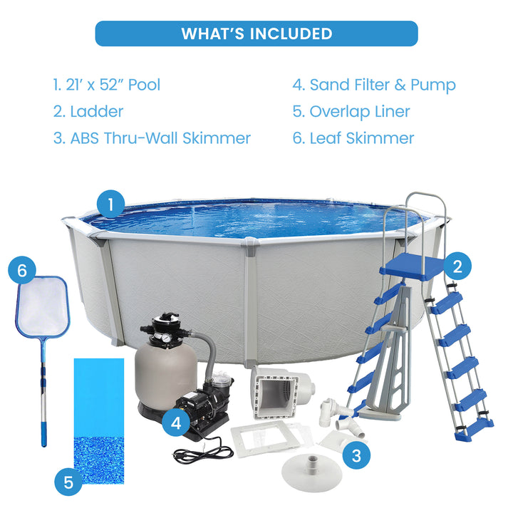 Aquarian Fuzion 21' x 52" Above Ground Swimming Pool w/Pump, Ladder & Equipment - VMInnovations