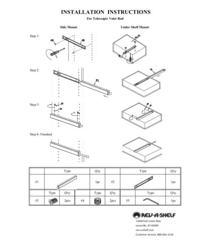Rev-A-Shelf Sidelines CVRSL-14-SN-1 Extendable Deluxe Valet Rod, Satin Nickel