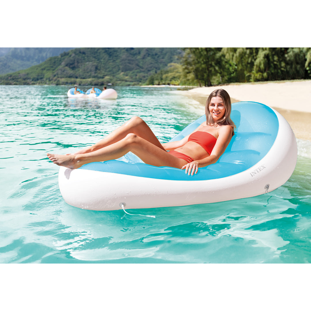 Intex Petal Floating Lounge Chair Pool Float Cupholder, Blue & White (Open Box)