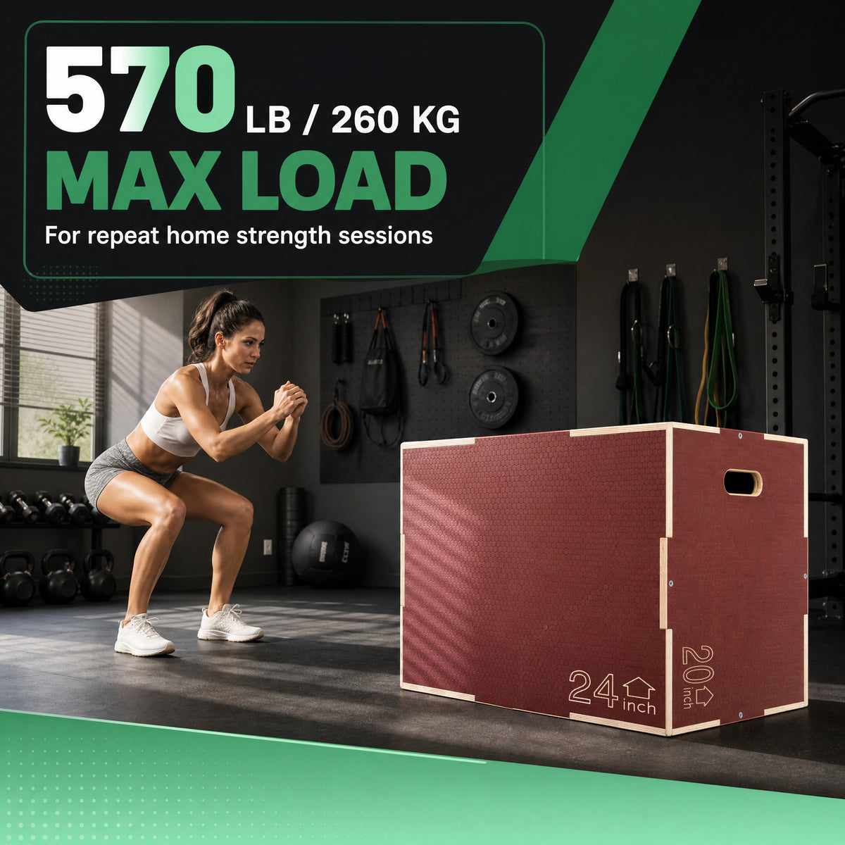 Signature Fitness 20"x24"x30" Non-Slip Wooden Plyo Box Jump Exercise Platform
