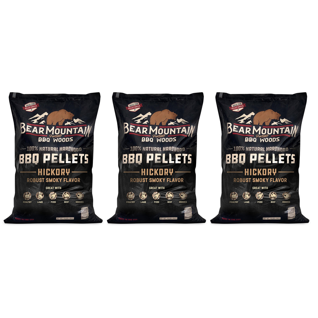 Bear Mountain BBQ All-Natural Hardwood Hickory Smoker Pellets, 40 Lb (3 Pack)