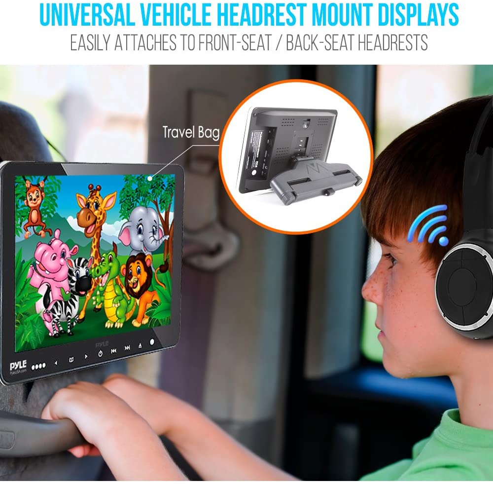 Pyle Portable 9.4" Car Headrest DVD TV Player with Wireless Headphones (2 Pack) - VMInnovations
