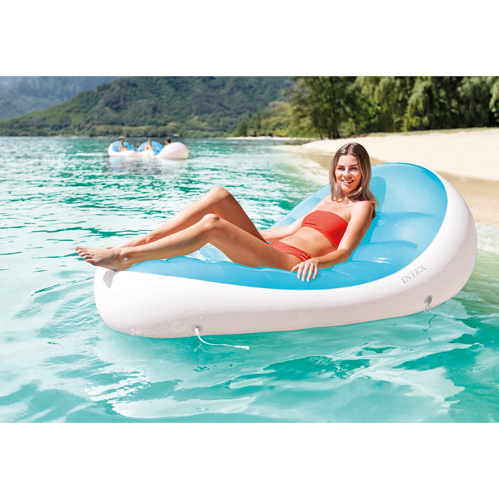 Intex Petal Floating Lounge Chair Pool Float Lounger w/ Cupholder, Blue & White - VMInnovations