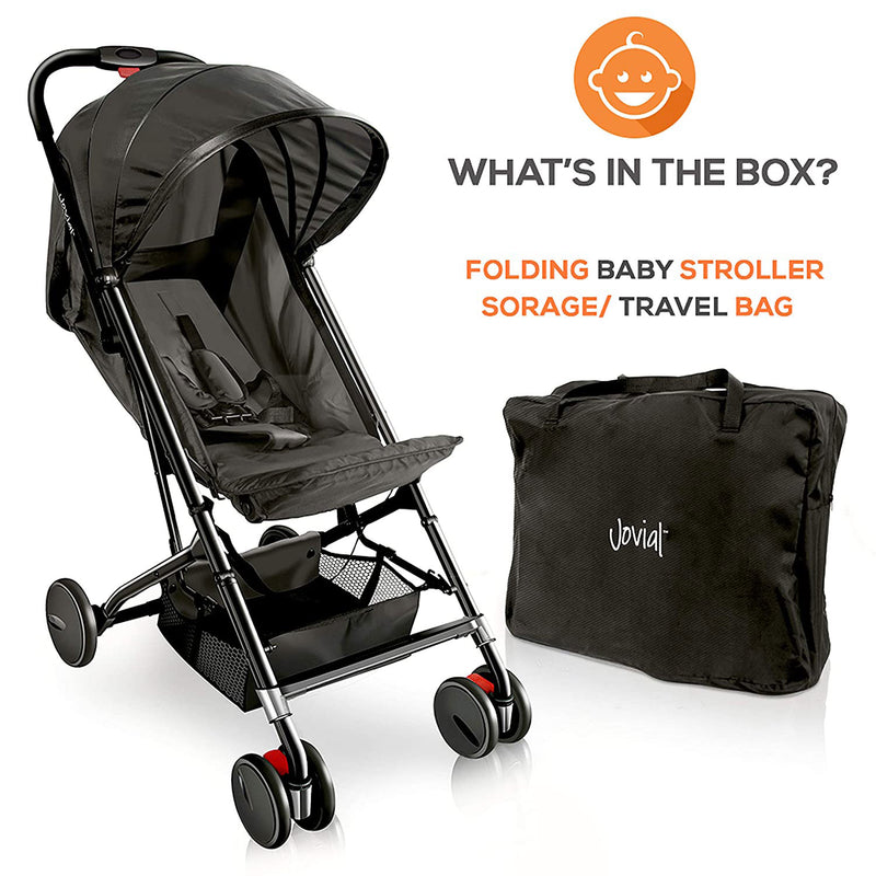 Jovial Portable Folding Lightweight Compact Baby Stroller with Travel Bag, Black