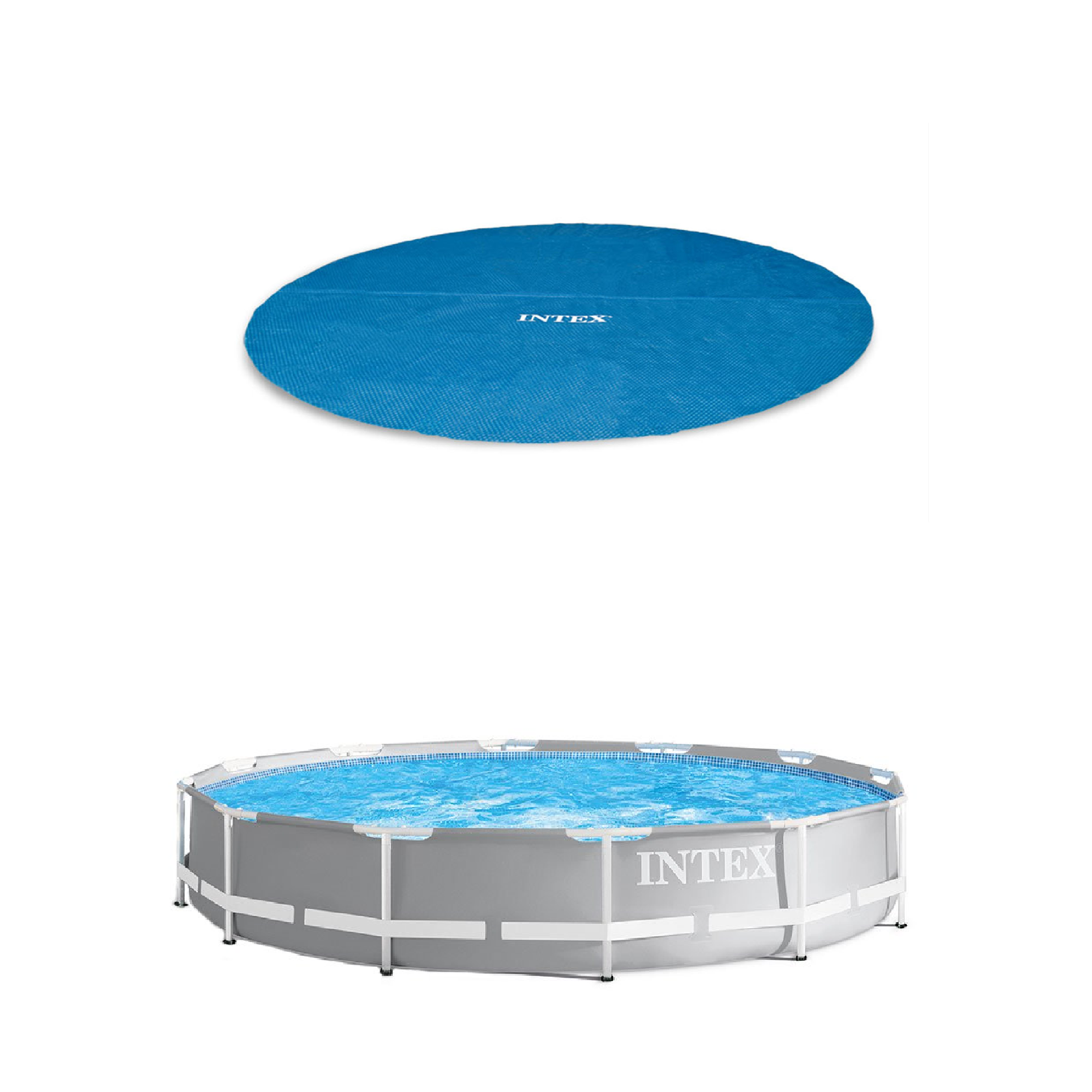 Intex 12 Ft x 30 In Steel Frame Pool with Intex 12' Easy Set Pool Solar Cover