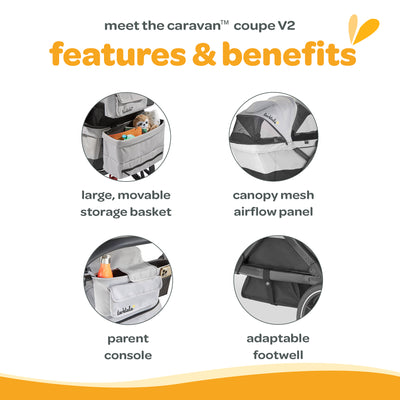 Larktale Coupe V2 Compact Stroller, Reclining 2-Seat Wagon, Gray/Black(Open Box) - VMInnovations