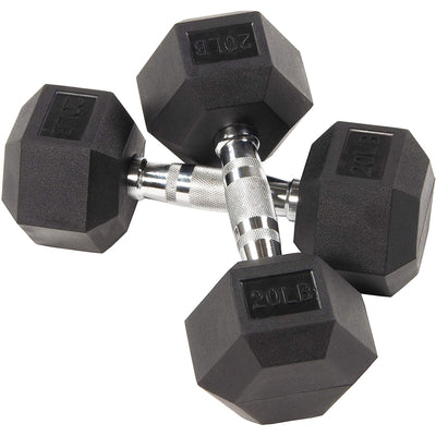 Sporzon Rubber Encased Pair of Hexagon Handheld Dumbbells, 20 Pounds (Open Box)