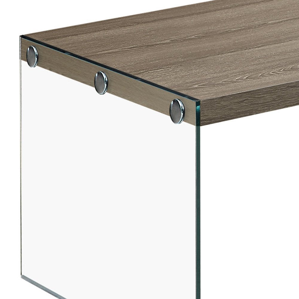 Monarch Dark Taupe Wood Look Tempered Glass Contemporary Industrial Coffee Table